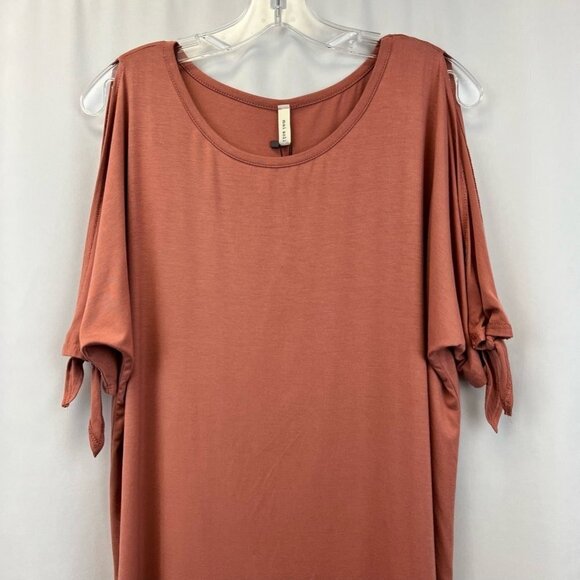 Mai Soli Womens Shift Dress Rose Stretch Scoop Neck Half Sleeve Tie Size XL New - Picture 2 of 11